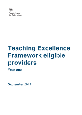 Teaching Excellence Framework Eligible Providers Year One