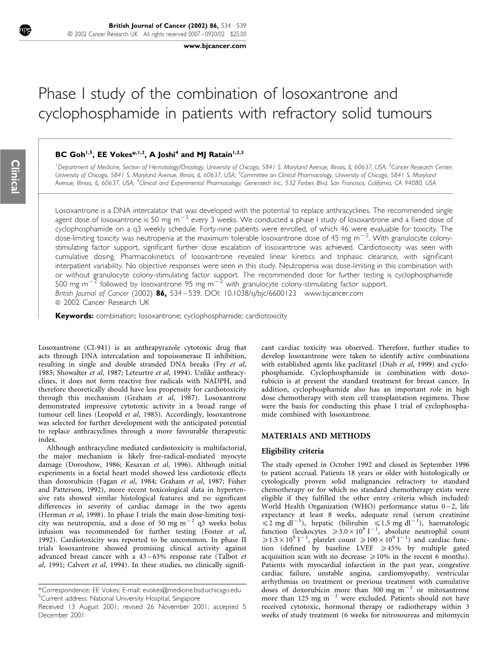 Phase I Study of the Combination of Losoxantrone and Cyclophosphamide in Patients with Refractory Solid Tumours