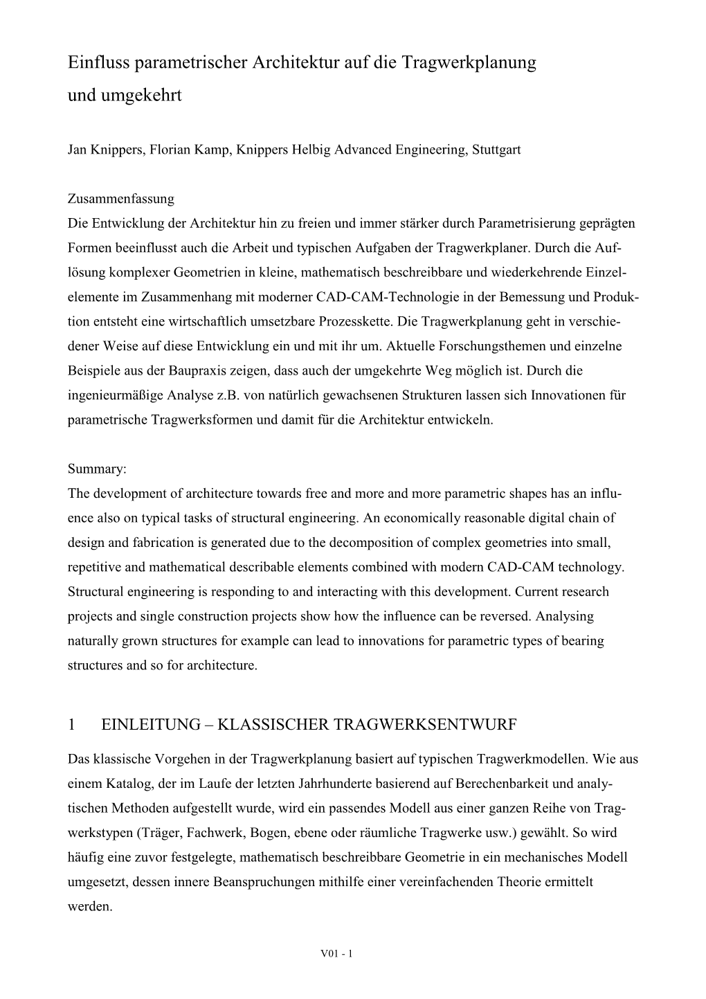 Einfluss Parametrischer Architektur Auf Die Tragwerkplanung Und Umgekehrt