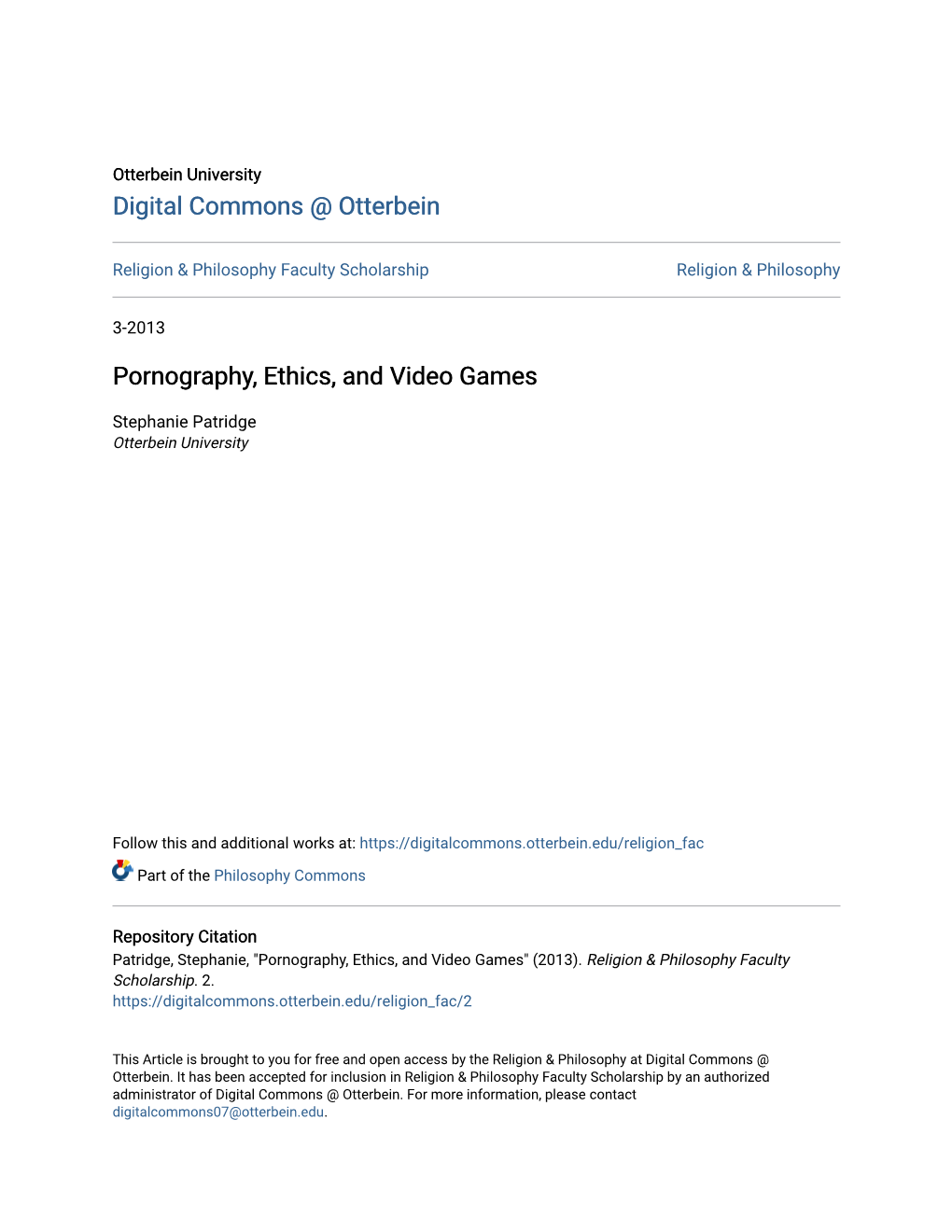 Pornography, Ethics, and Video Games