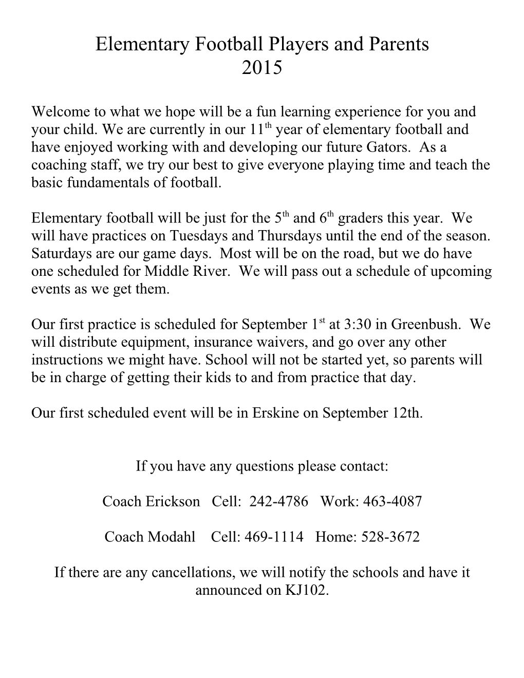 Elementary Football Players and Parents