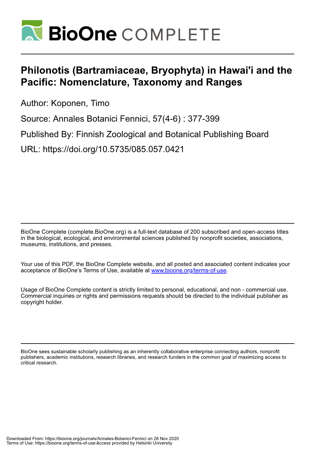 Philonotis (Bartramiaceae, Bryophyta) in Hawai'i and the Pacific: Nomenclature, Taxonomy and Ranges