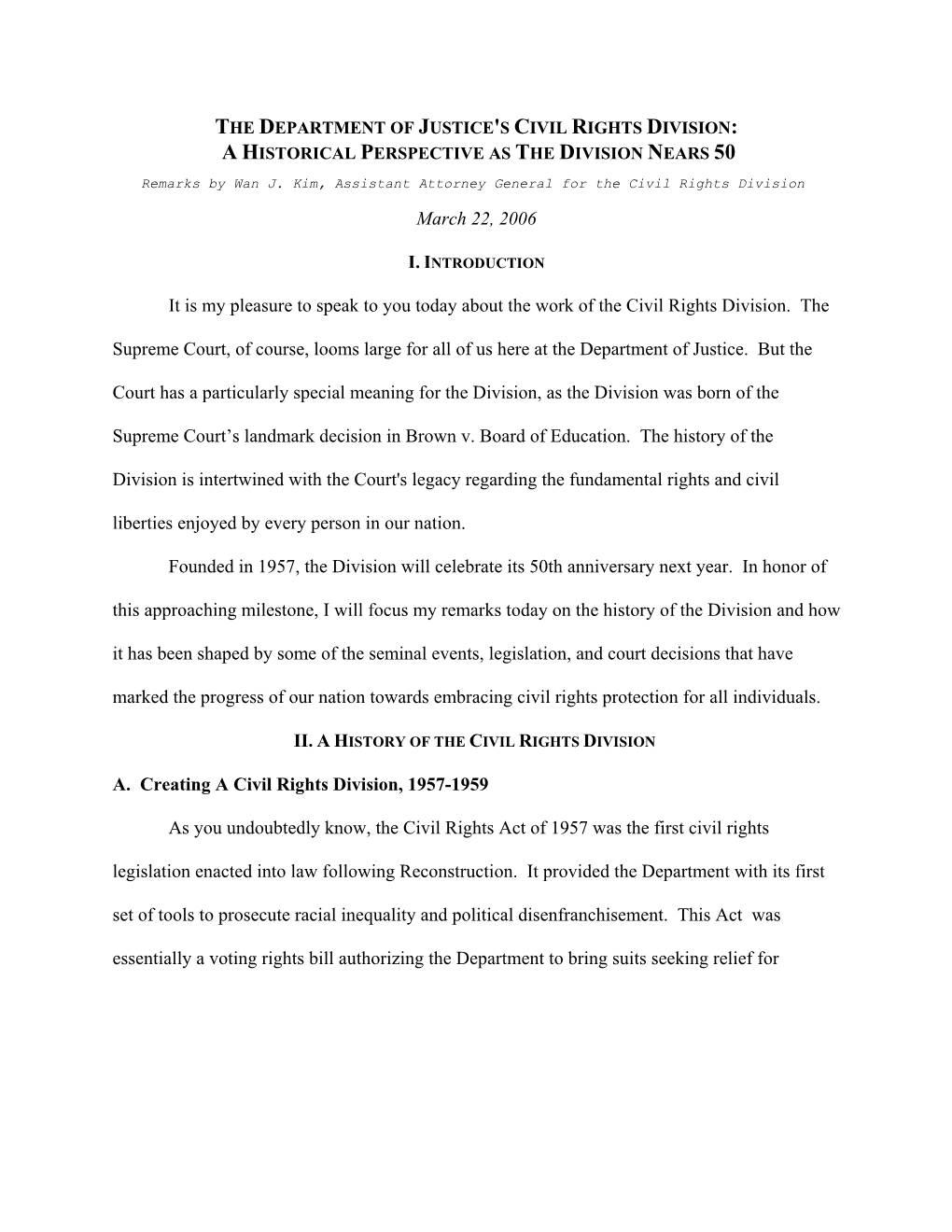 The Department of Justice's Civil Rights Division: a Historical Perspective As the Division Nears 50