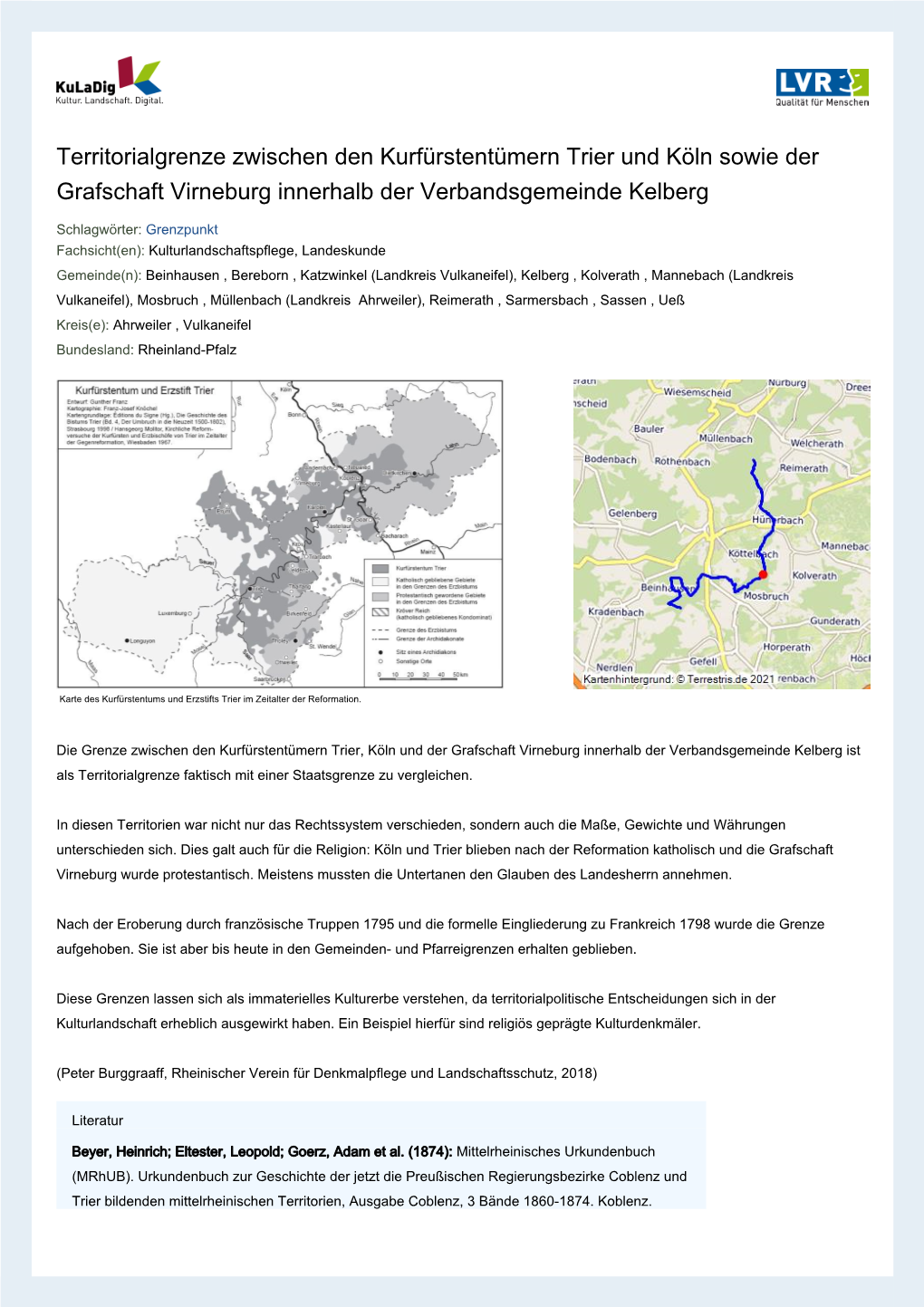 Territorialgrenze Zwischen Den Kurfürstentümern Trier Und Köln Sowie Der Grafschaft Virneburg Innerhalb Der Verbandsgemeinde Kelberg