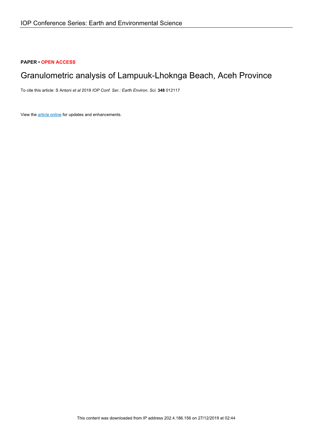 Granulometric Analysis of Lampuuk-Lhoknga Beach, Aceh Province