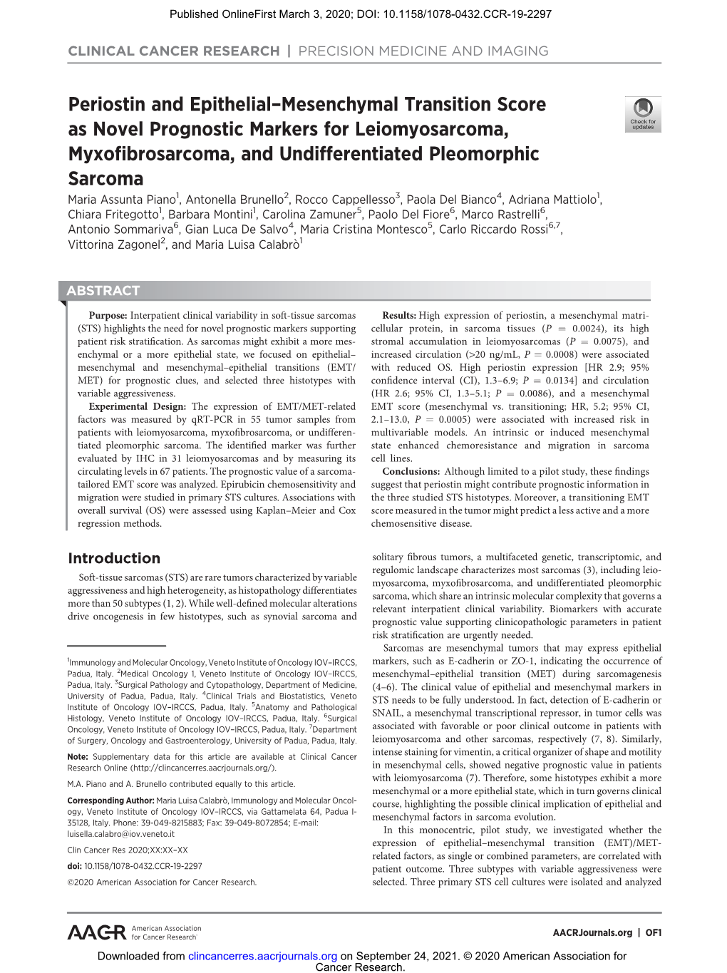 Periostin and Epithelial–Mesenchymal Transition Score As
