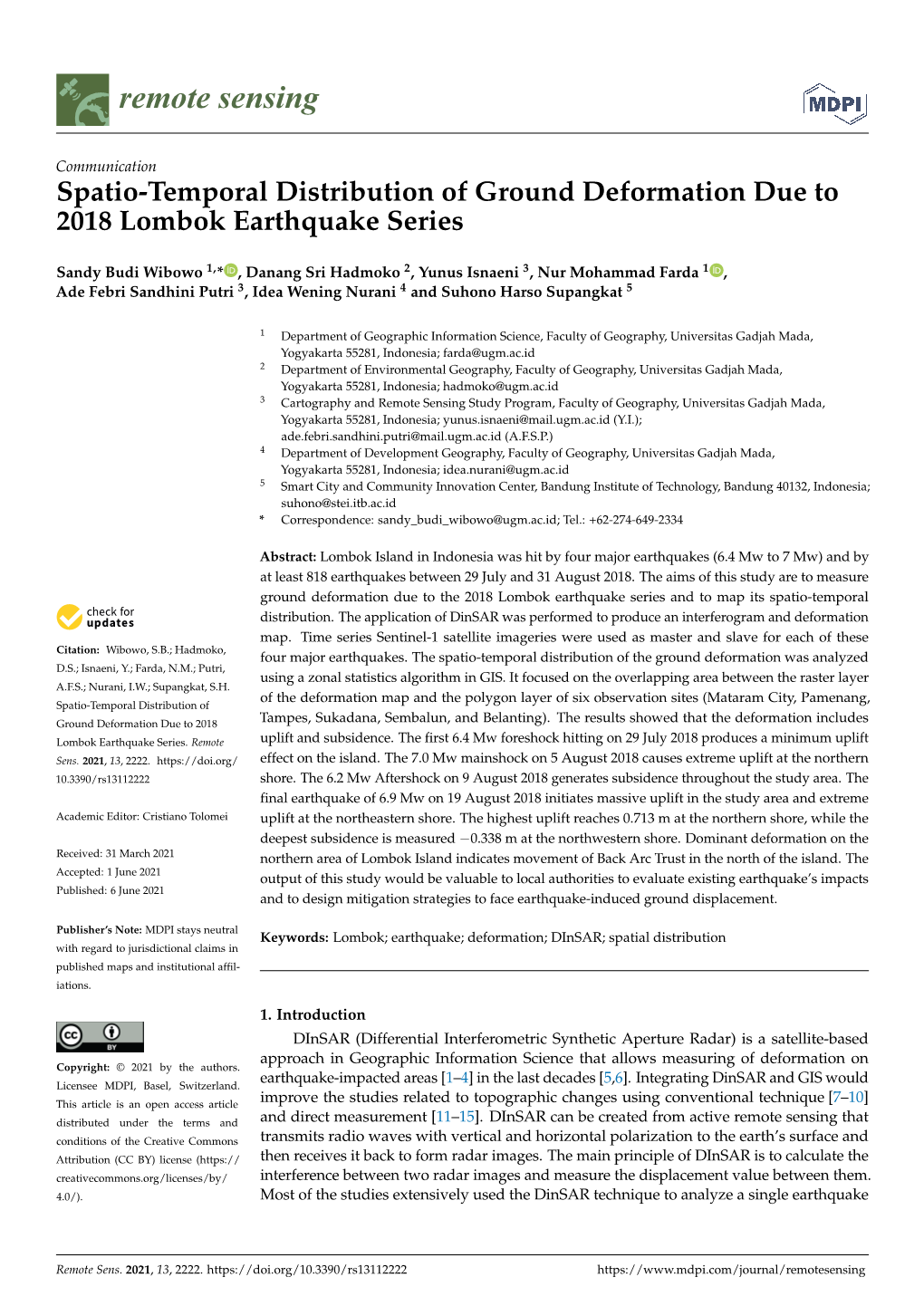 Spatio-Temporal Distribution of Ground Deformation Due to 2018 Lombok Earthquake Series