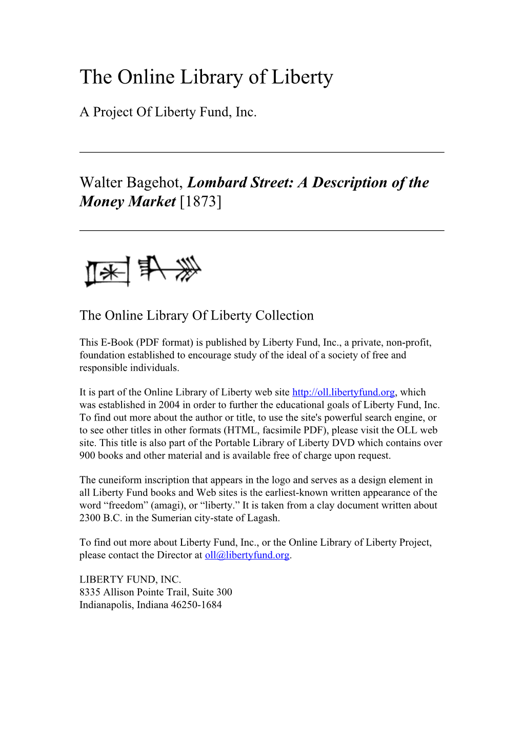 Online Library of Liberty: Lombard Street: a Description of the Money Market
