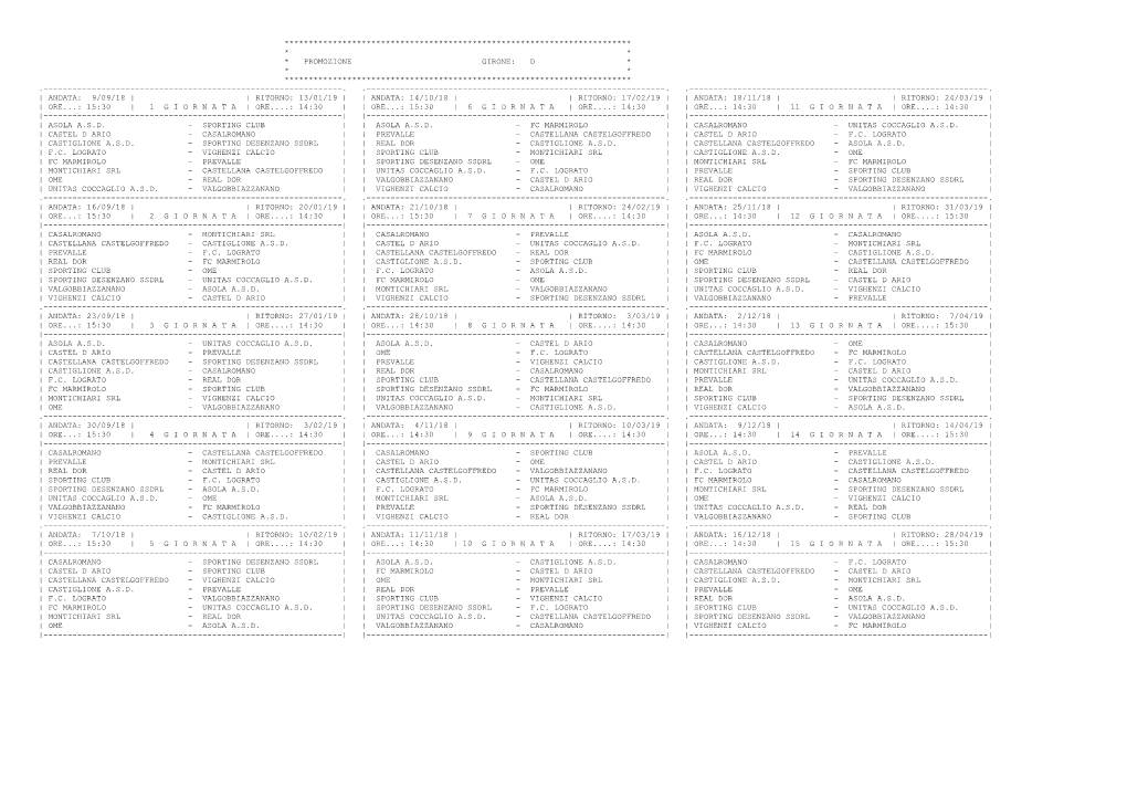 Promozione Girone: D * * * ************************************************************************