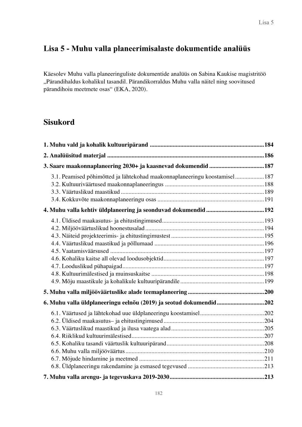 Muhu Valla Planeerimisalaste Dokumentide Analüüs