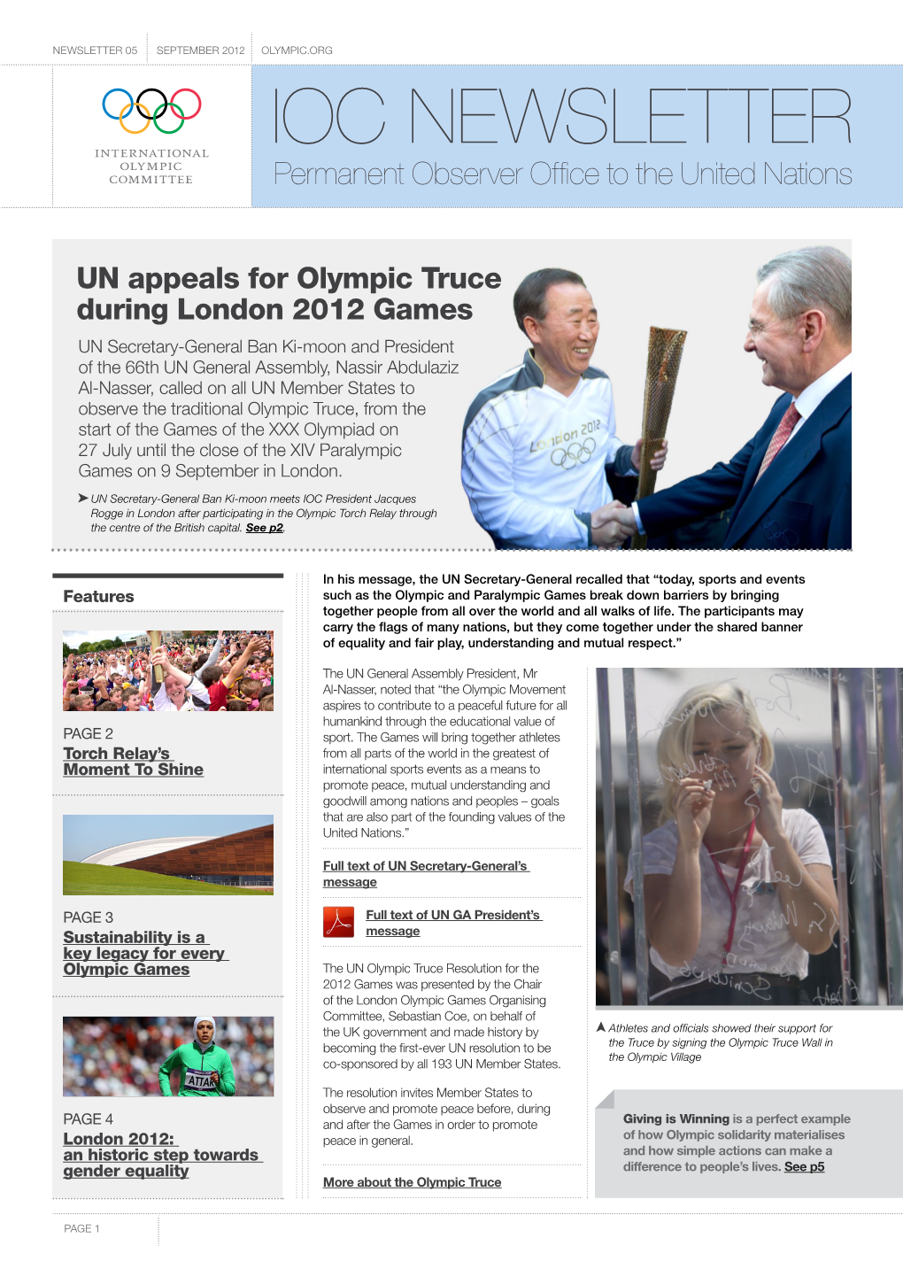IOC NEWSLETTER Permanent Observer Ofﬁce to the United Nations