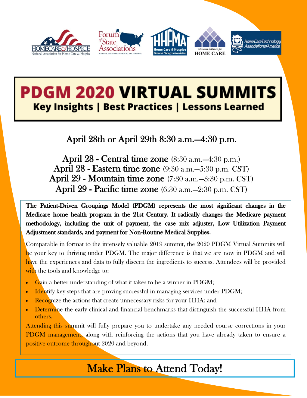 Make Plans to Attend Today! PDGM 2020 Virtual Summits — Program Descriptions