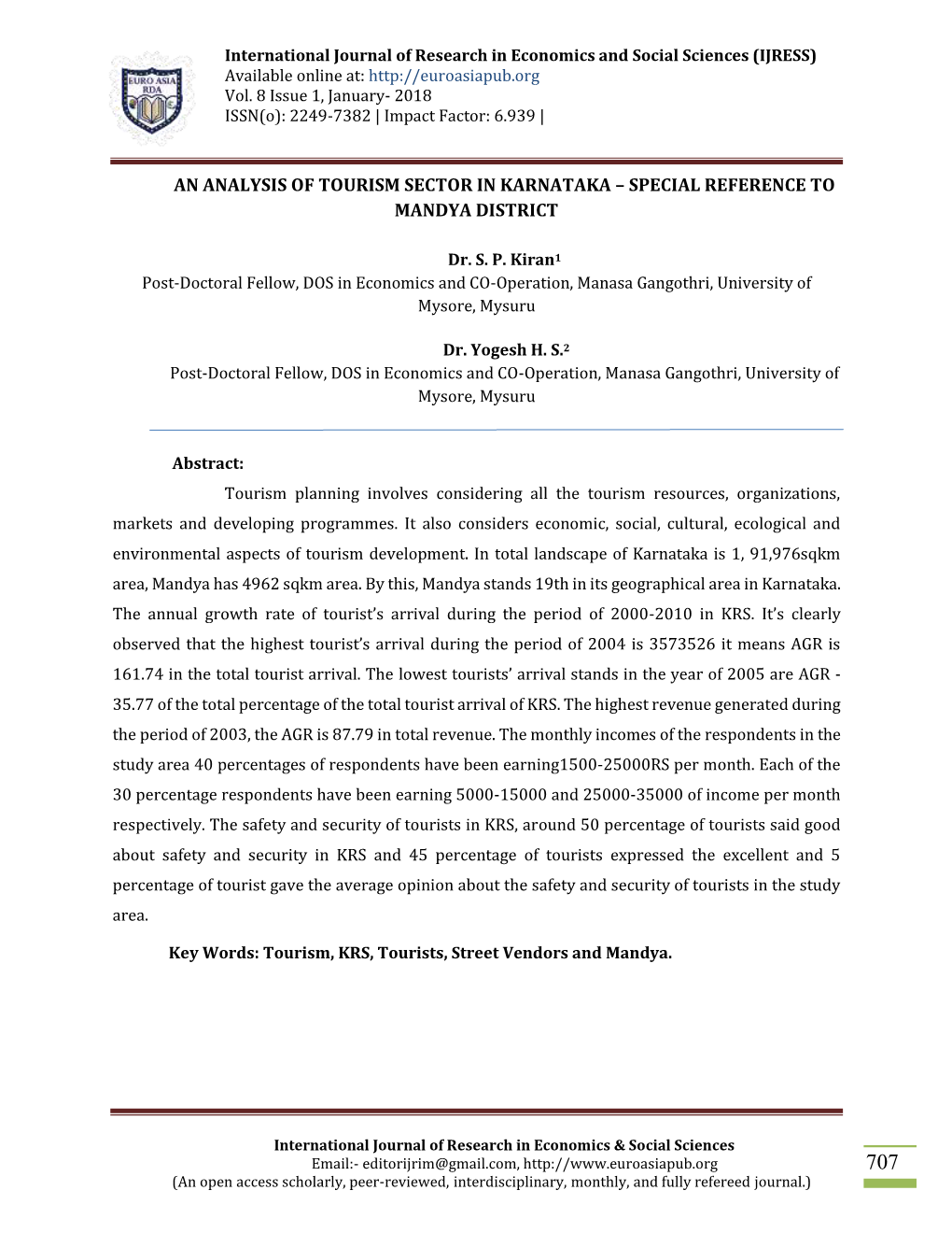 An Analysis of Tourism Sector in Karnataka – Special Reference to Mandya District