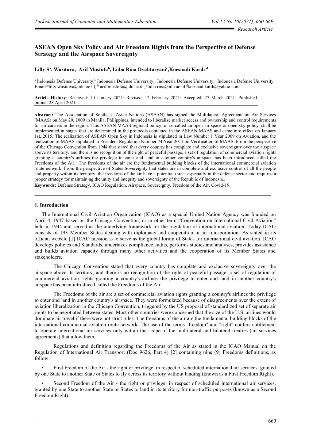 ASEAN Open Sky Policy and Air Freedom Rights from the Perspective of Defense Strategy and the Airspace Sovereignty