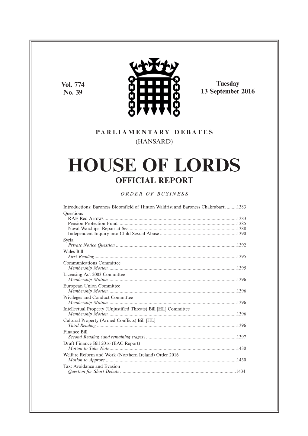 House of Lords Official Report