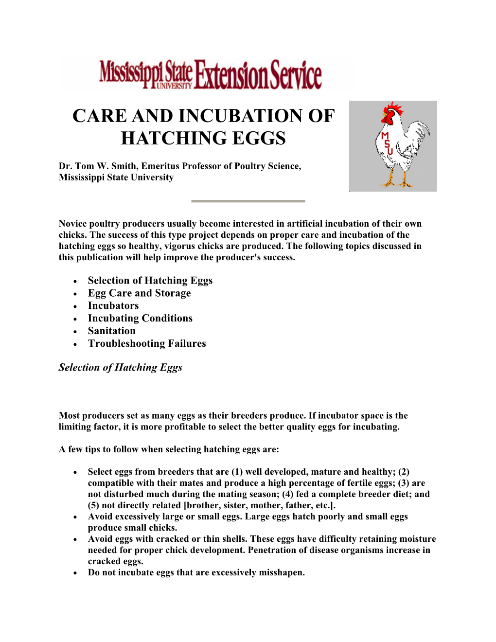 Care and Incubation of Hatching Eggs