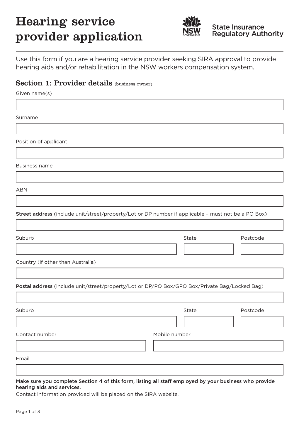 Hearing Service Provider Application for SIRA Approval (Static)