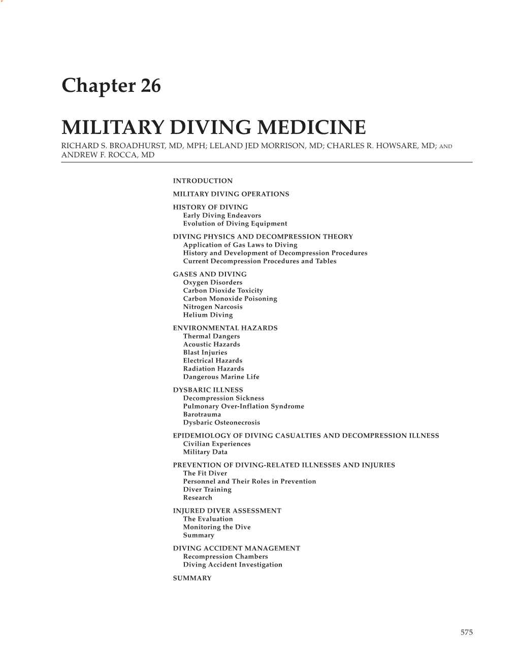 Mobilization and Deployment Vol. 1, Chapter 26, Military Diving Medicine