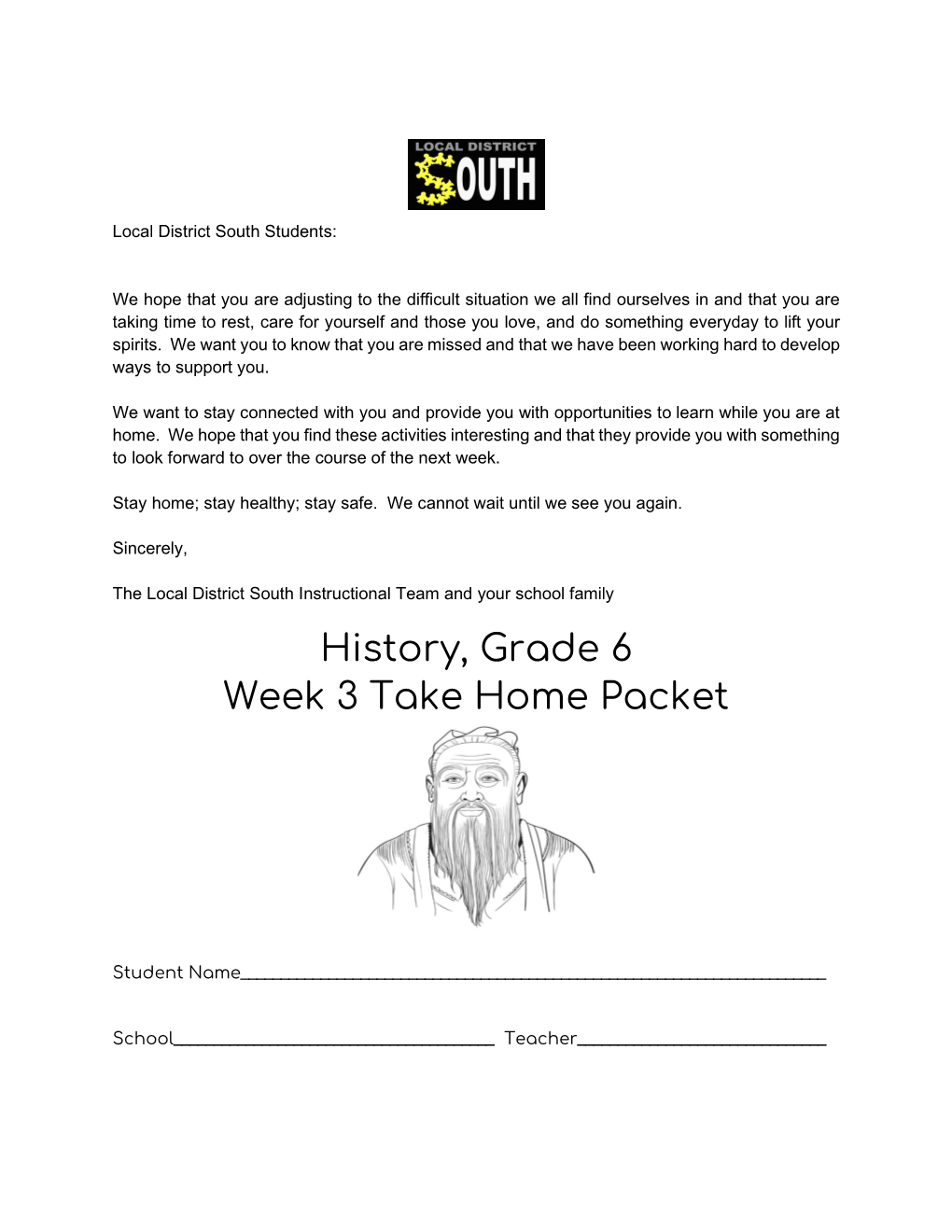 History, Grade 6 Week 3 Take Home Packet