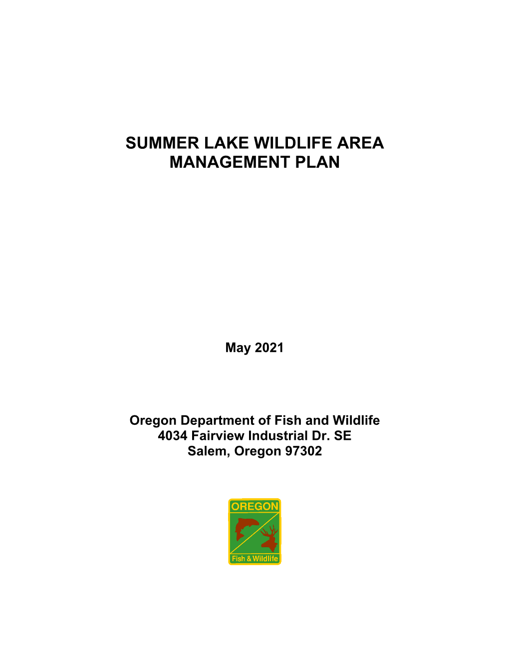 Summer Lake Wildlife Area Management Plan