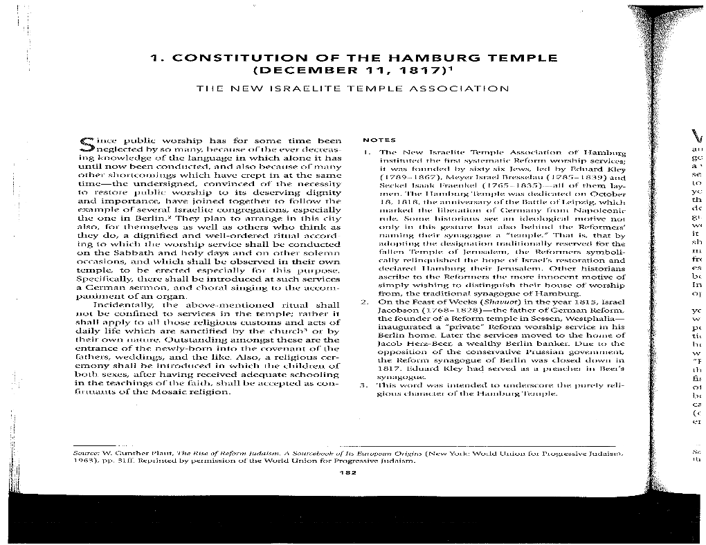 1. Constitution of the Hamburg Temple (December 1 1, 18171