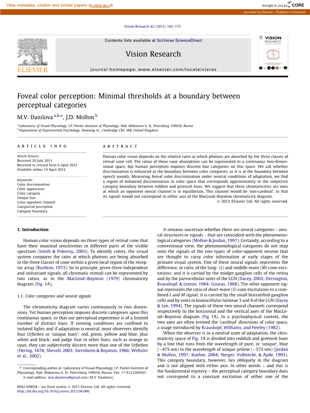 Minimal Thresholds at a Boundary Between Perceptual Categories ⇑ M.V