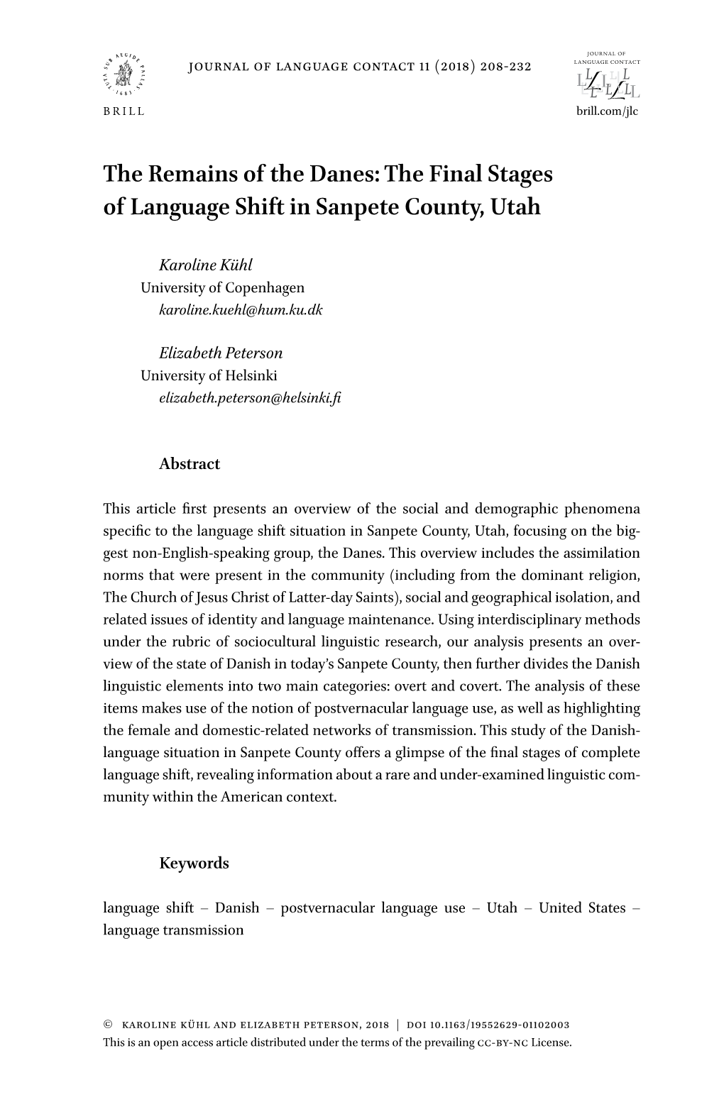 The Remains of the Danes: the Final Stages of Language Shift in Sanpete County, Utah