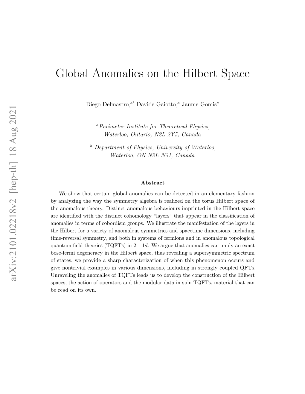Global Anomalies on the Hilbert Space