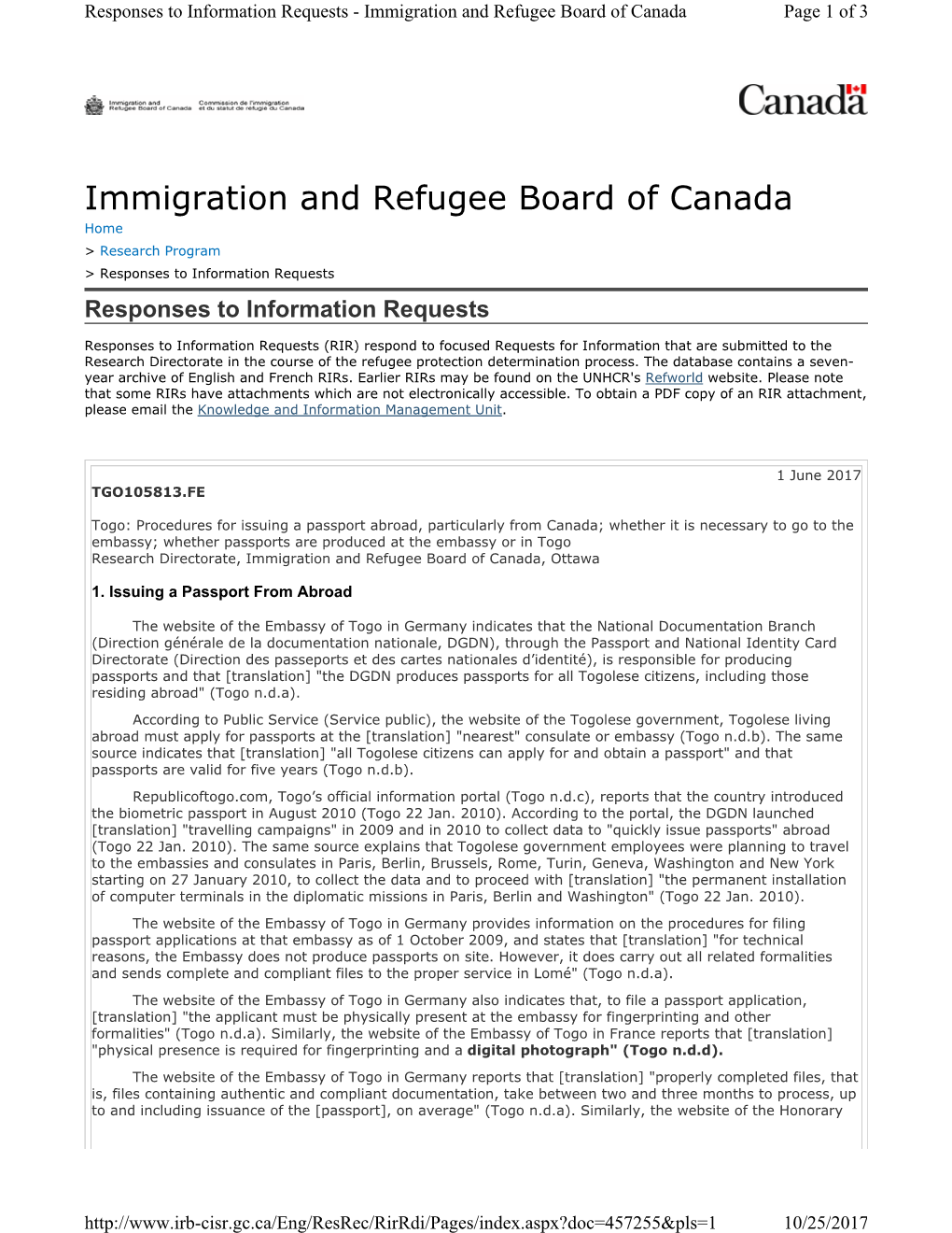 Immigration and Refugee Board of Canada Page 1 of 3