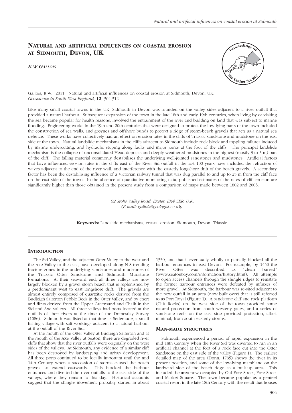 Natural and Artificial Influences on Coastal Erosion at Sidmouth , D Evon , Uk