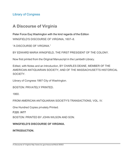 A Discourse of Virginia: a Machine-Readable Transcription