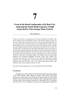 Event As the Brand Ambassador of Its Host City: Analyzing the Social Media Exposure of Split Generated by Ultra Europe Music Festival