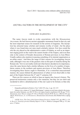 Ancyra: Factors in the Development of the City *