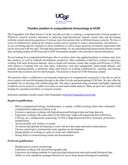 Postdoc Position in Computational Immunology at UCSF