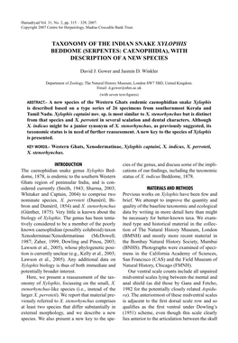 Taxonomy of the Indian Snake Xylophis Beddome (Serpentes: Caenophidia), with Description of a New Species