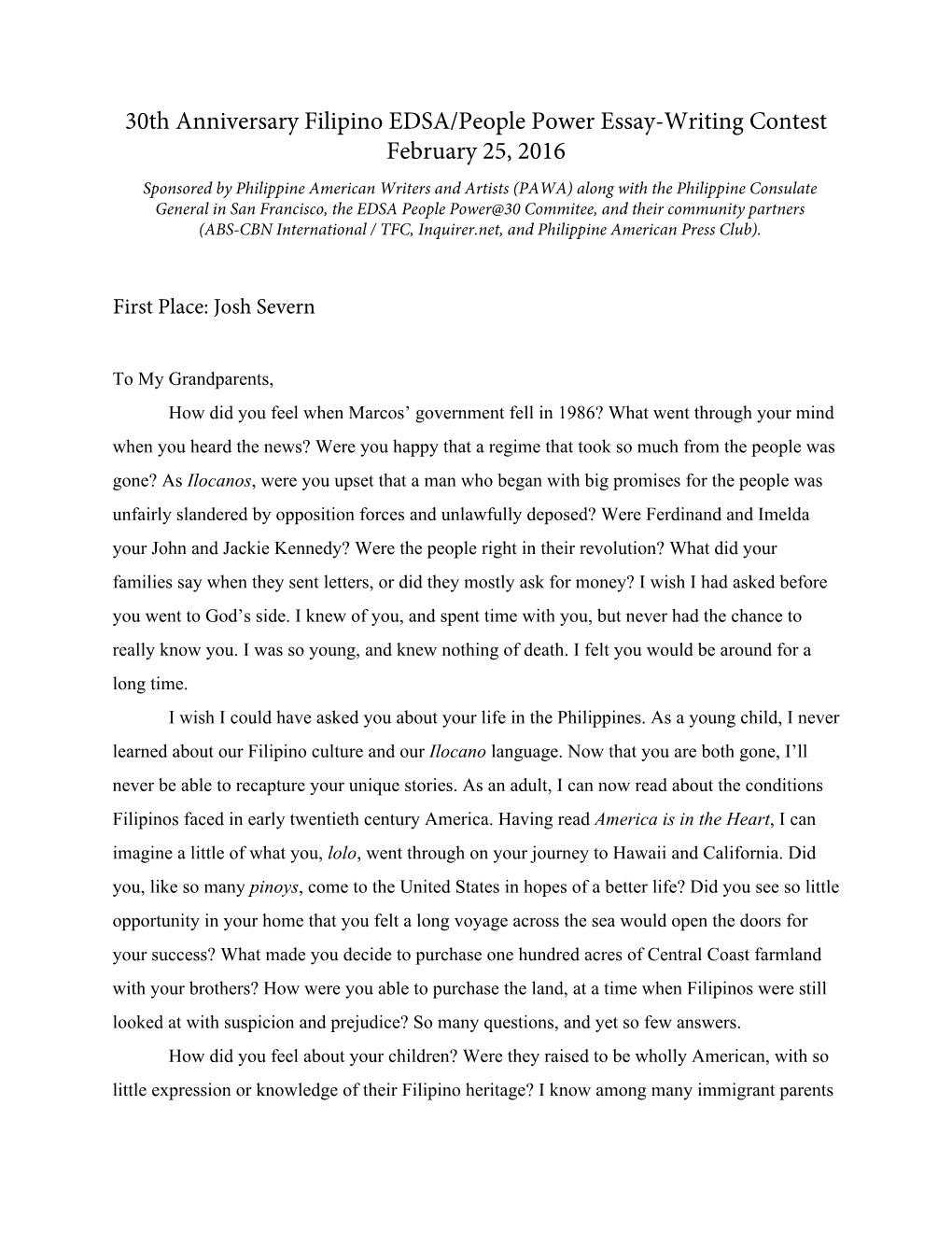 essay about edsa revolution tagalog