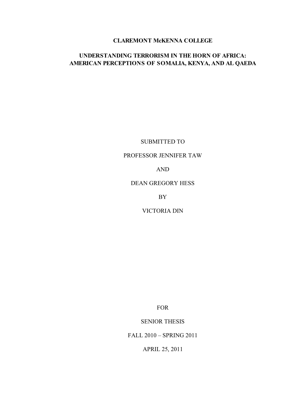 Ding Terrorism in the Horn of Africa: American Perceptions of Somalia, Kenya, and Al Qaeda