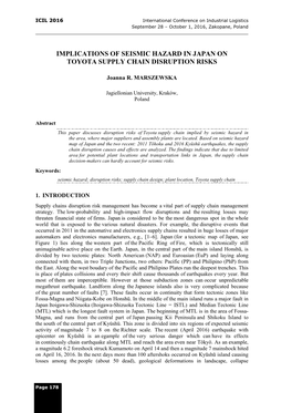 Implications of Seismic Hazard in Japan on Toyota Supply Chain Disruption Risks