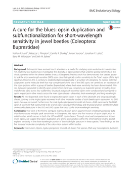 Opsin Duplication and Subfunctionalization for Short-Wavelength Sensitivity in Jewel Beetles (Coleoptera: Buprestidae) Nathan P