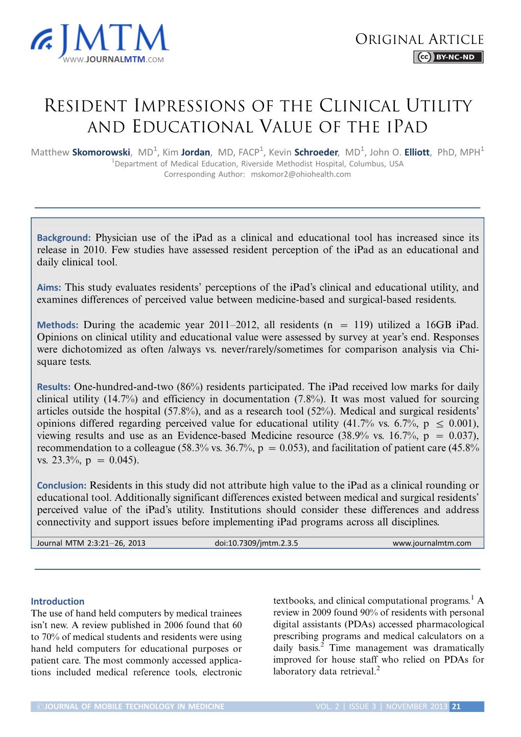 Resident Impressions of the Clinical Utility and Educational Value of the Ipad
