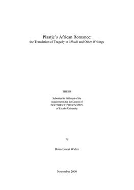 Plaatje's African Romance