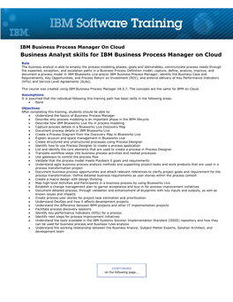 Business Analyst Skills for IBM Business Process Manager on Cloud