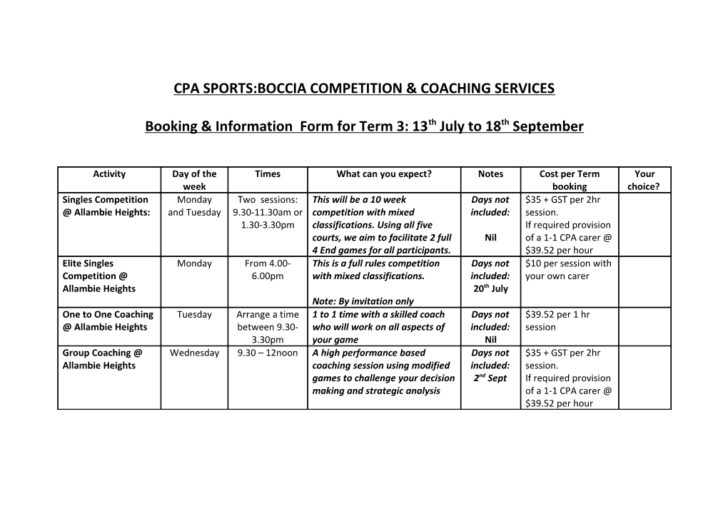 Cpa Sports:Boccia Competition & Coaching Services