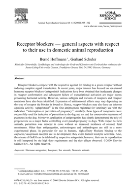 Receptor Blockers — General Aspects with Respect to Their Use in Domestic