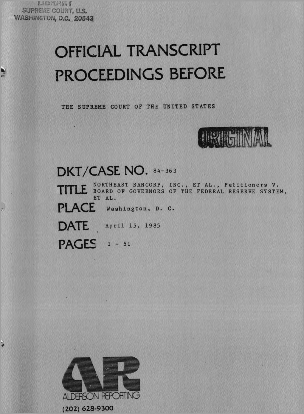 84-363 6 Board of Governors of the : 7 Federal Reserve System, : Et Al