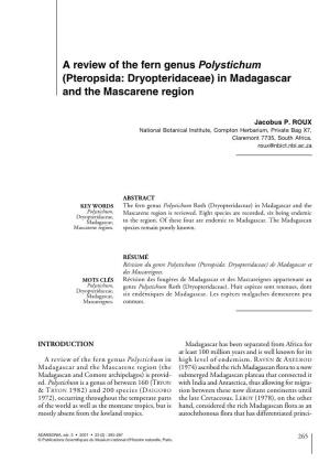 A Review of the Fern Genus Polystichum (Pteropsida: Dryopteridaceae) in Madagascar and the Mascarene Region