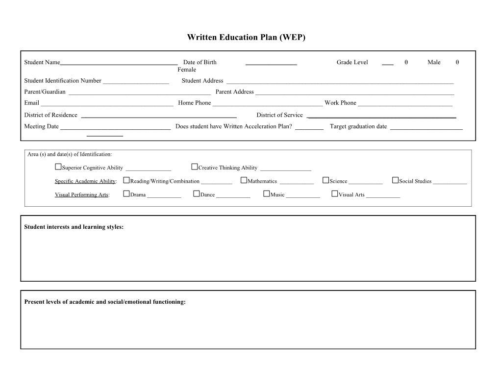 Written Education Plan (WEP)