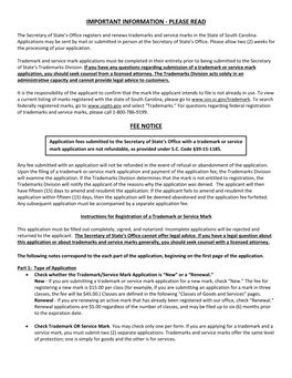 Application for Registration of a Trademark Or Service Mark