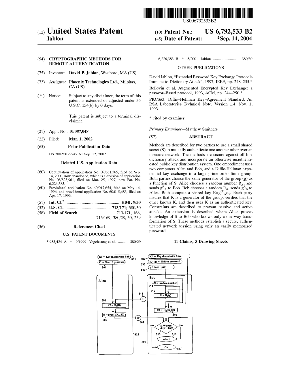 (12) United States Patent (10) Patent No.: US 6,792,533 B2 Jablon (45) Date of Patent: *Sep