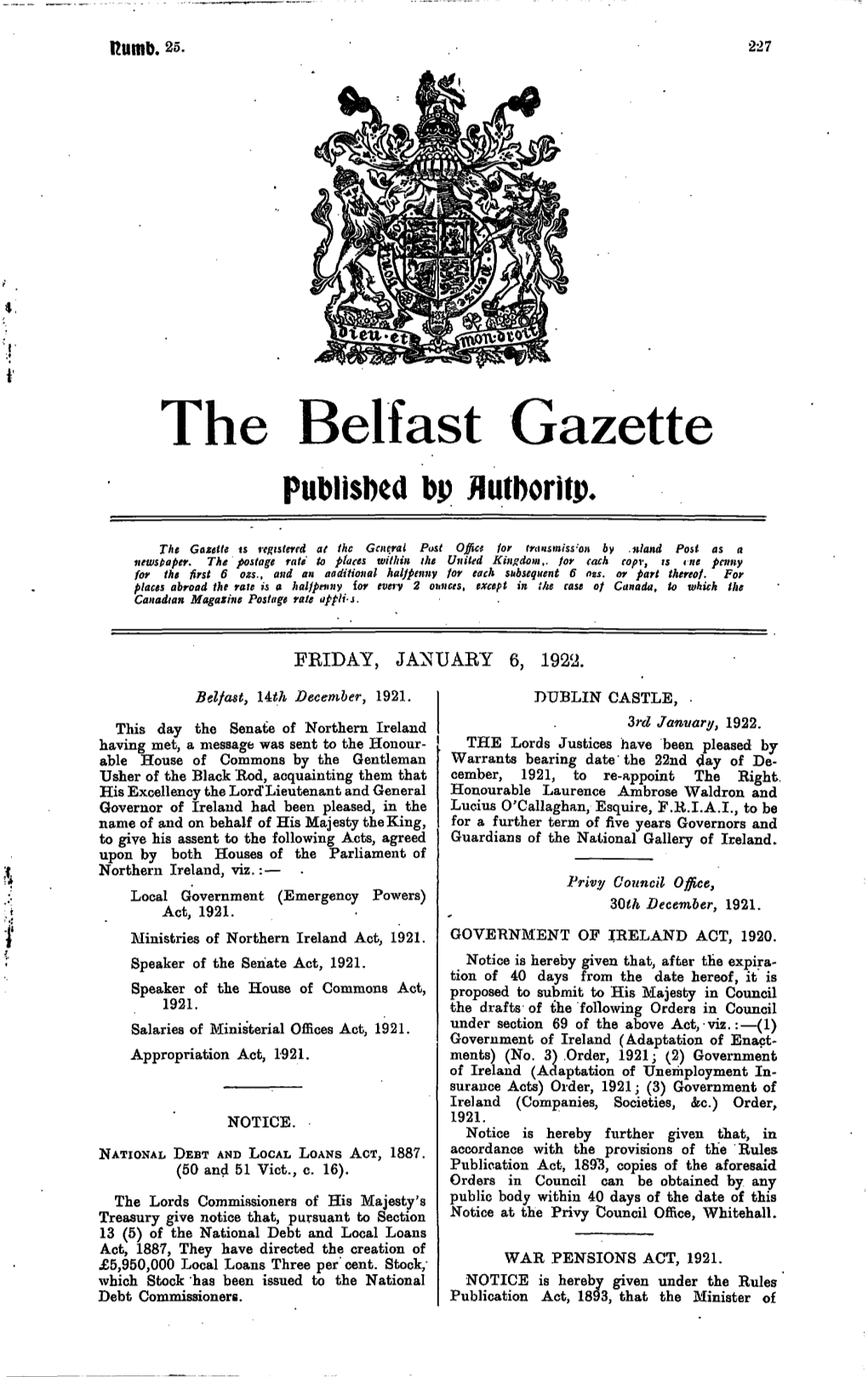 The Belfast Gazette Published Bp Flutborifp